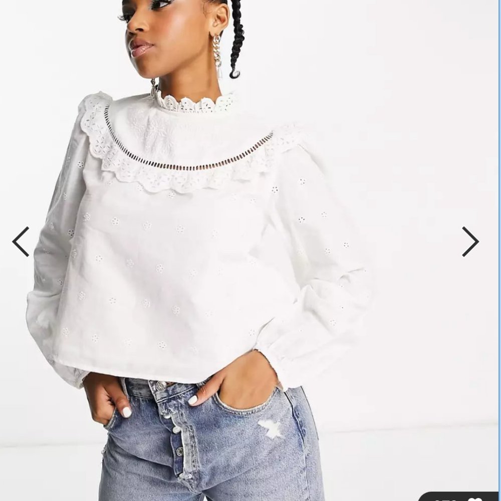 Miss Selfridge embroidered victoriana top in cream